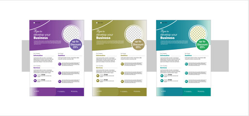 Business Flyer Layout in Three  Colors , Business brochure flyer design a4 template , Creative Corporate & Business Flyer Brochure Template Design, abstract business flyer, vector template design.