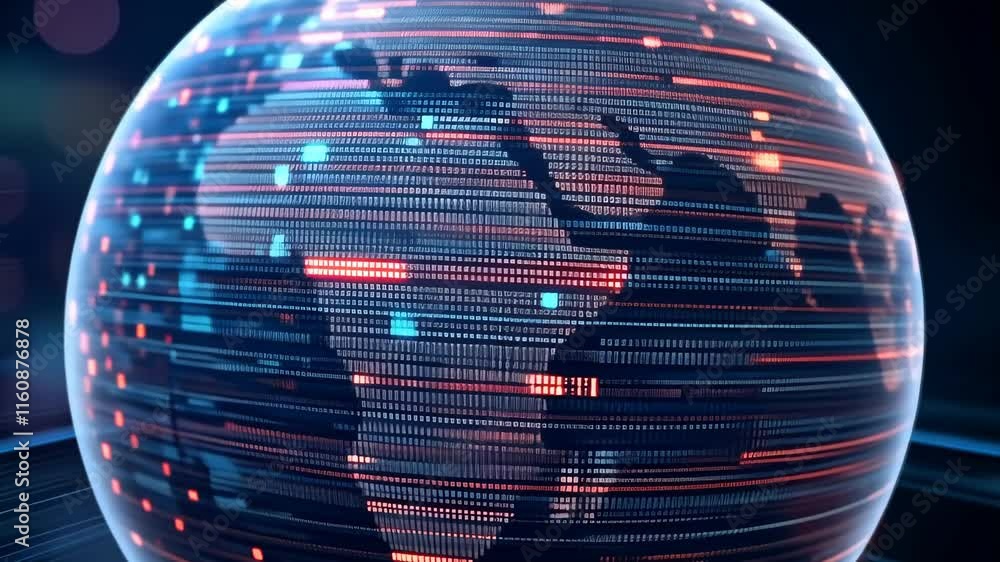 Poster colorful abstract data visualization of a global network with digital elements