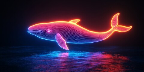 Neon Whale Outline Against Dark Backdrop