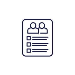 guest list, attendees line icon on white