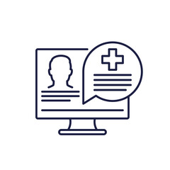 medical history line icon, patient file in computer