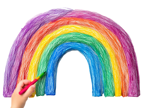 Colorful Crayon Doodle of Rainbow on Transparent Background