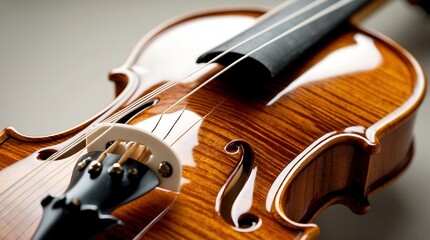 Fototapeta premium Close-up of a Polished Violin, Exquisite Craftsmanship and Musical Instrument Detail