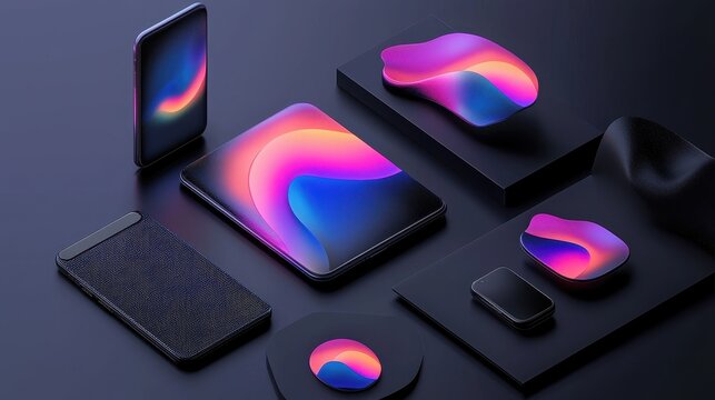 Artistic 3D Product Design with Gradient Colors on Sleek Surfaces