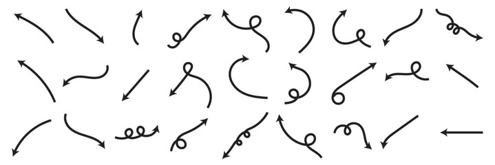 Thin arrows set for business plan, presentation and education. Sign, Symbol, Hand drawn arrow collection. 