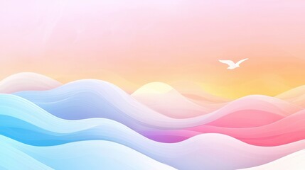 Fototapeta premium Soft Pastel Colored Minimalist Design with Smooth Waves and Sky