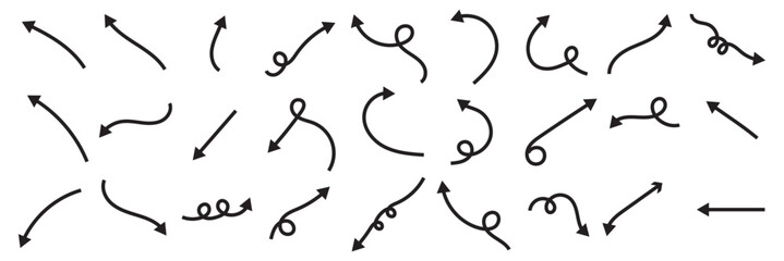 Thin arrows set for business plan, presentation and education. Sign, Symbol, Hand drawn arrow collection. 