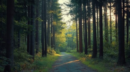 Obraz premium forest escape, tranquil nature, peaceful retreat, wooded sanctuary, calming atmosphere, nature getaway