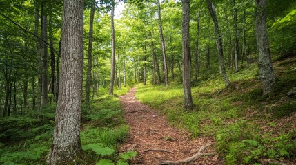 Fototapeta premium forest hike, nature trail, wooded path, fresh air, outdoor adventure, green canopy, peaceful walk