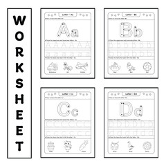 Alphabet Tracing Worksheets for Kids. Letter Learning, Handwriting Practice Pages, and Early Literacy Activities for Preschoolers and Toddlers