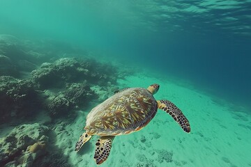 Fototapeta premium Green Sea Turtle of the Red Sea with generative ai