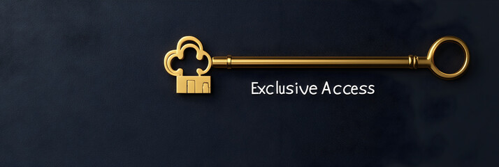 A golden key symbolizing exclusive access, set against a dark background, conveying themes of security and privilege.
