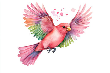 Obraz premium vibrant pink bird in flight, showcasing colorful wings and joyful expression. This artwork captures beauty of nature and freedom