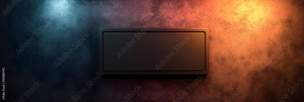 Aufkleber a dark, textured background with contrasting blue and orange lighting, featuring a simple rectangula