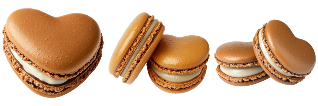 Delicious heart shaped cho te macarons with rich brown color