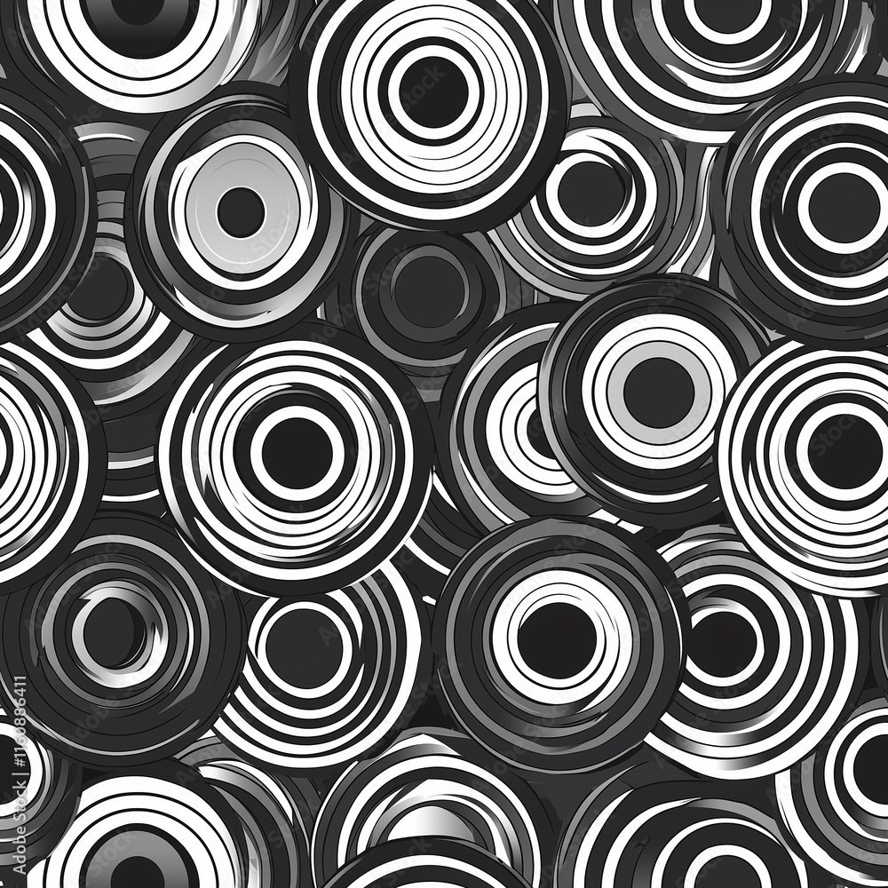 Aufkleber abstract black and white pattern featuring concentric circles in various sizes.