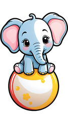 Fototapeta premium Kawaii Elephant Balancing on a Ball: Cute Contour Vector Design