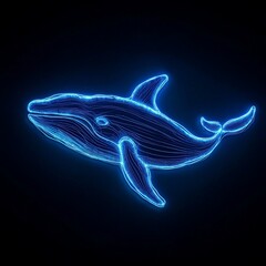 Neon Whale Outline Against Dark Backdrop