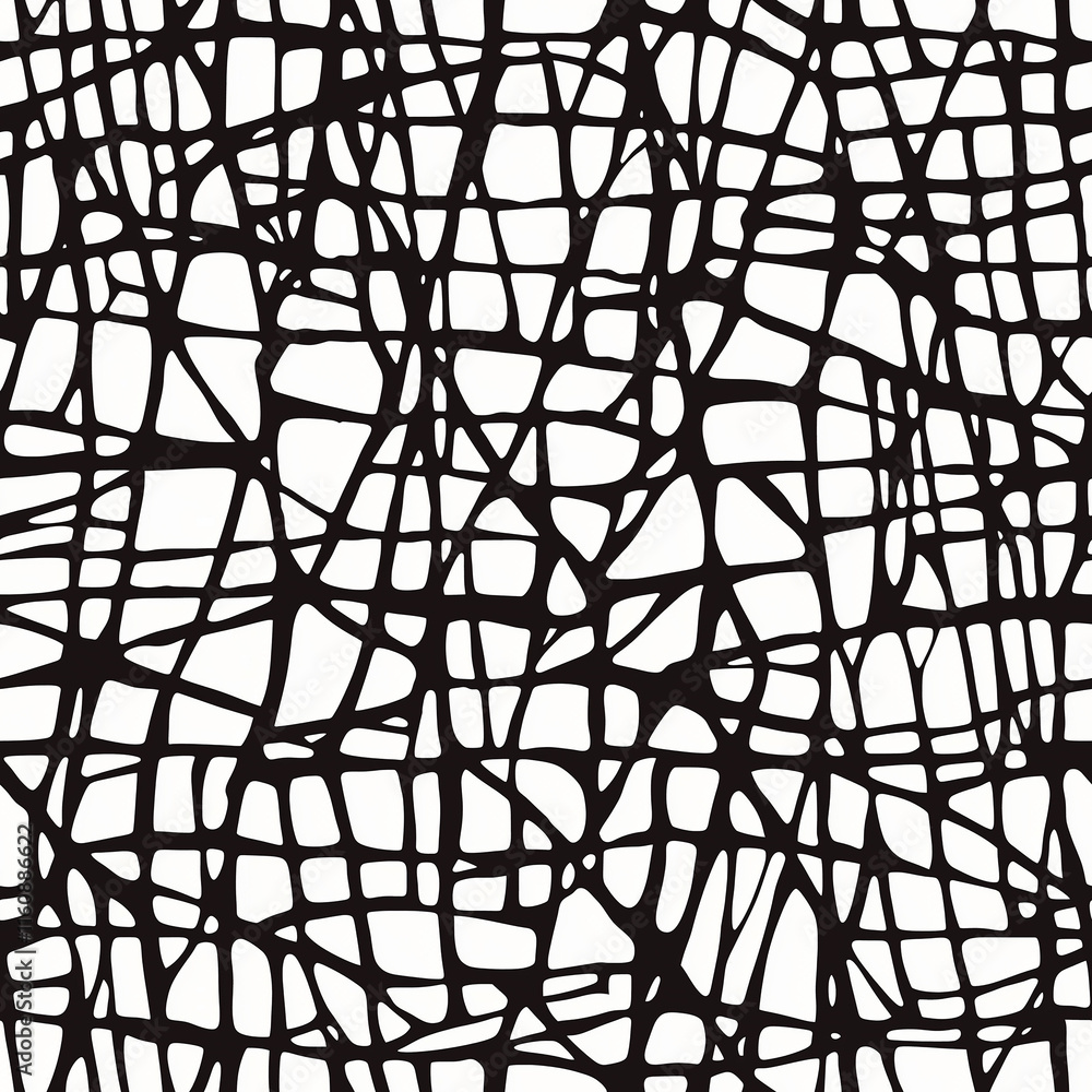 Poster abstract black lines create a chaotic pattern on a white background, resembling a web or tangled thr