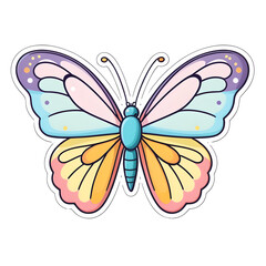 Kawaii Pastel Butterfly Sticker with Contour Vector Design on White Background