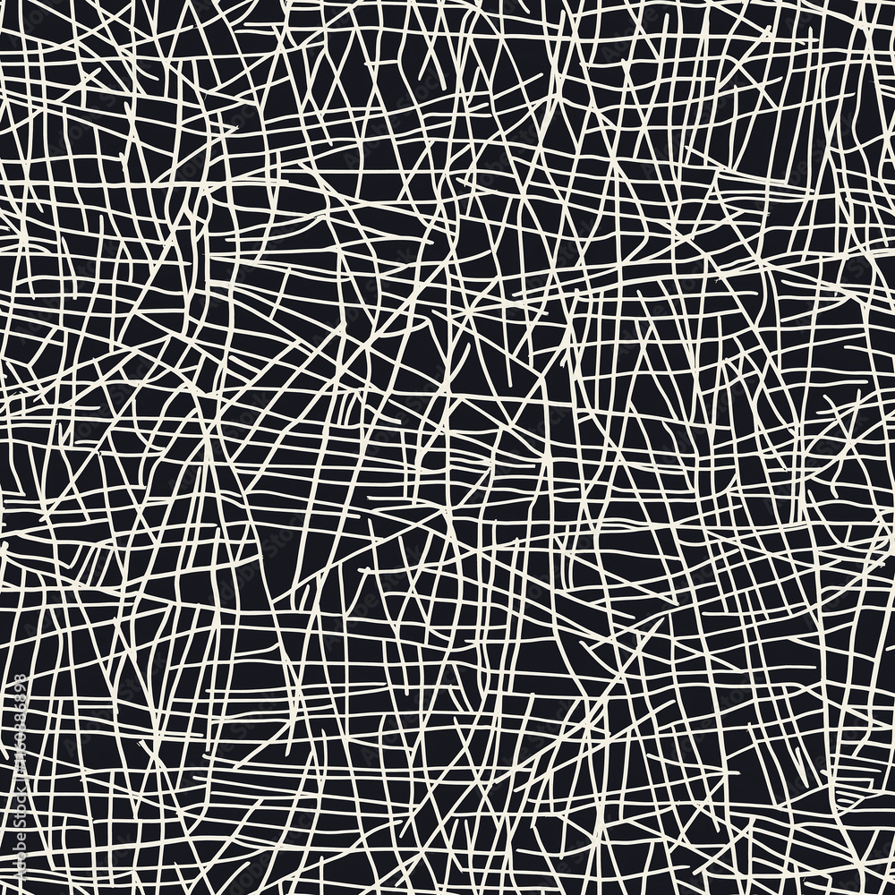 Poster textured abstract pattern featuring chaotic white lines on a black background, creating a striking v