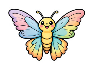 Kawaii Pastel Butterfly Sticker with Contour Vector Design on White Background