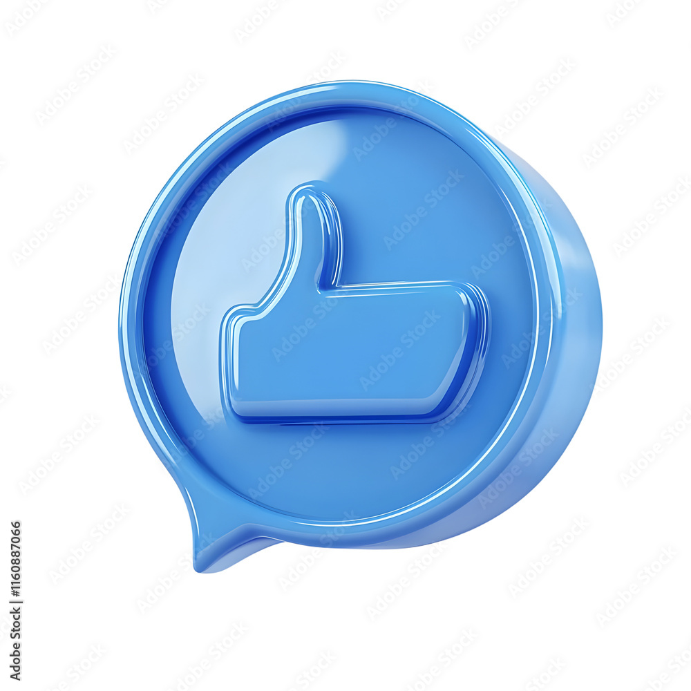 Fototapete 3d rendering of a blue like icon giving positive feedback inside a speech bubble on a transparent ba