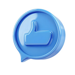 3d rendering of a blue like icon giving positive feedback inside a speech bubble on a transparent background