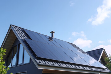 Solar Panels on Modern House Roof 