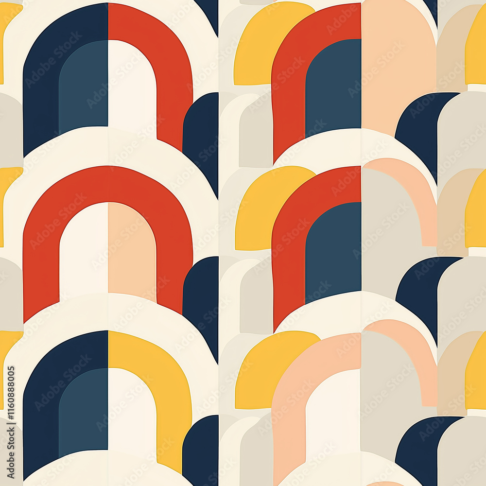 Aufkleber colorful abstract pattern featuring overlapping arches in warm tones, creating a modern and playful 