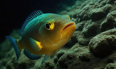 Fototapeta premium close-up of a colorful deep-sea fish with bioluminescent features swimming gracefully