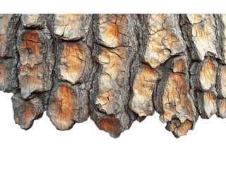 Detailed Close-Up of Textured Tree Bark Isolated on transparent background