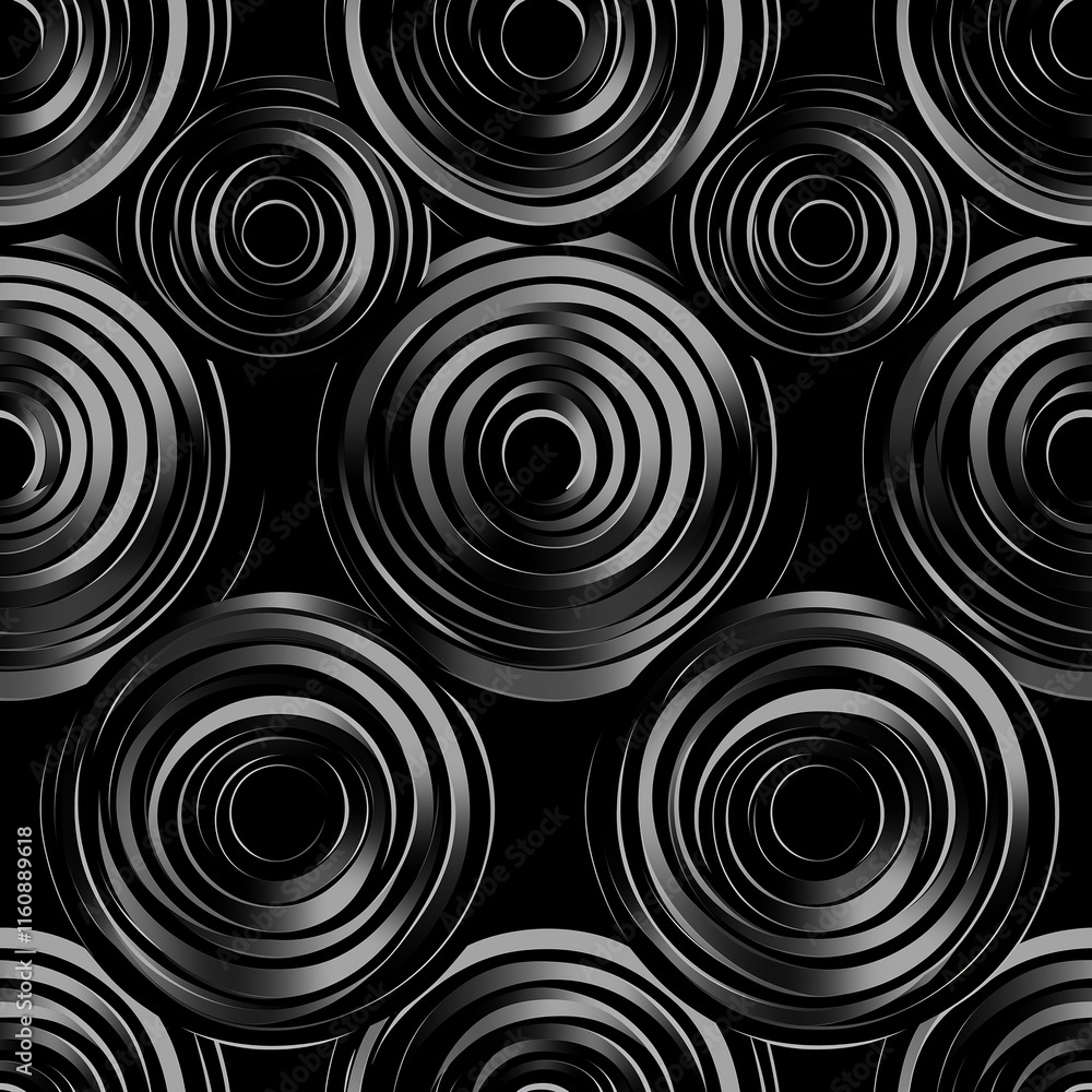 Poster modern trending seamless pattern of circular waves abstract design black background digital art envi