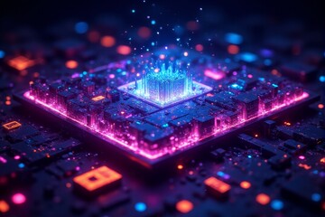 Fototapeta premium A conceptual image of quantum processing units glowing with vibrant colors