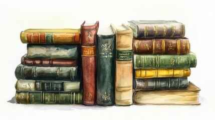 Stack of Vintage Books in Watercolor