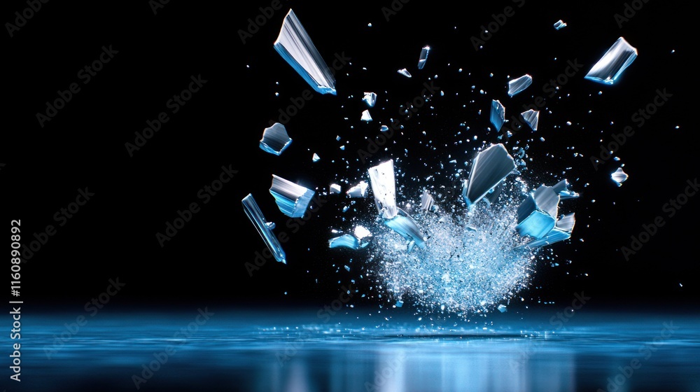 Poster a dynamic splash of water with shards reflecting light.