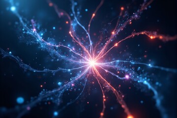 Fototapeta premium A digital representation of quantum networks as glowing paths of light