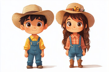 character of farmer boy and girl for gaming and cartoon