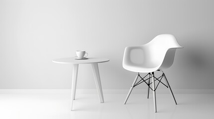 A white minimalist chair and sleek table combination, isolated on a white background, sharp HD detail,