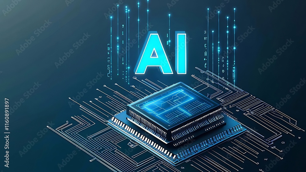 Aufkleber ai microchip technology concept with glowing lines.