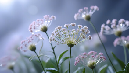 Obraz premium A beautiful display of Baby's Breath flowers with delicate spectrum illuminated by soft light. Created with generative AI