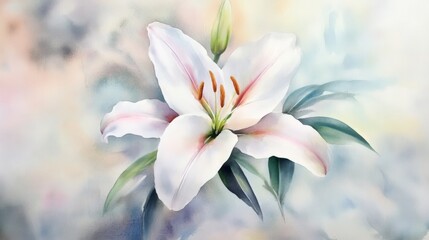 Fototapeta premium Delicate Watercolor Lily: Stunning Floral Masterpiece