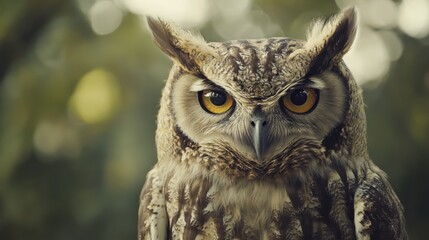 Obraz premium Intriguing Owl Portrait in Nature's Embrace