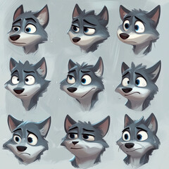 Cartoon Husky Faces with Unique Expressions