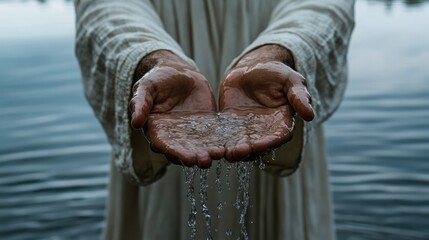 Man Holding Water in his Hands