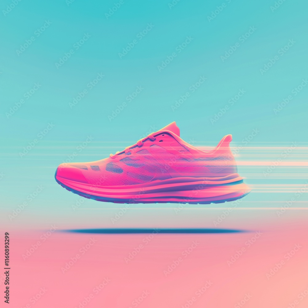 Poster vibrant running shoe in motion with a colorful background