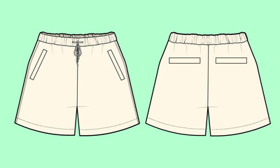 Unisex active shorts vector outline drawing flat sketch. 