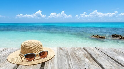 Summer Vacation  Beach Hat  Sunglasses  Ocean View