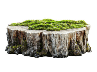 Rustic Tree Stump with Green Moss Detail Isolated on transparent background