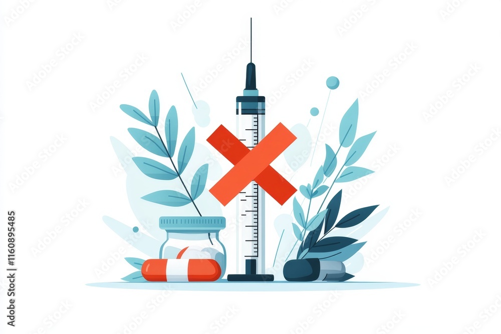 Aufkleber A clean, flat design of a syringe with a bold red cross striking through it, representing rejection of illegal drug use